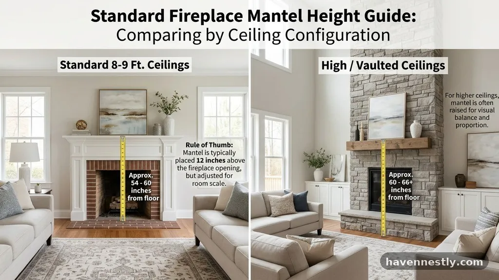 Comparing Mantel Heights by Ceiling Configuration - What Is the Standard Height to Hang a Fireplace Mantel from the Floor?