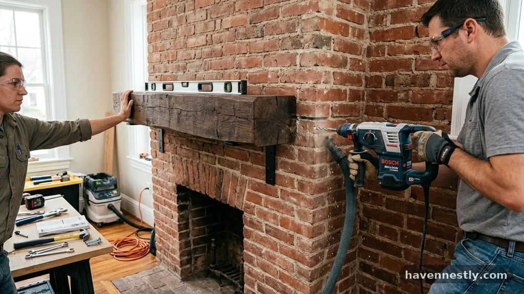 Drilling into Masonry Safely - How to Anchor a Heavy 50-Pound Solid Wood Beam Mantel into Brick Mortar
