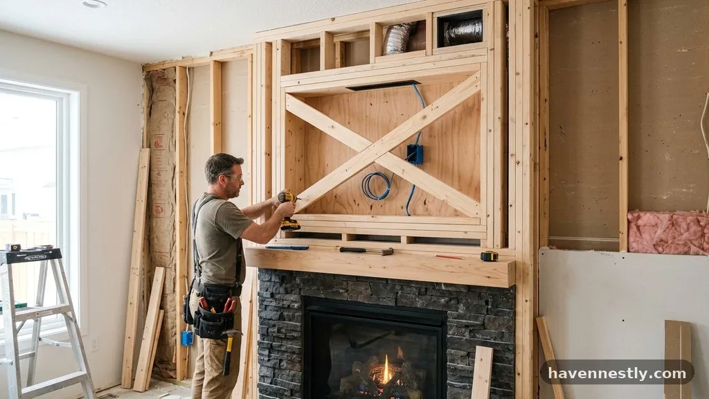Framing the Recess - How to Build a Recessed Wall Niche Above a Fireplace to Keep the TV Cool