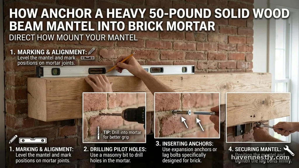 How to Anchor a Heavy 50-Pound Solid Wood Beam Mantel into Brick Mortar