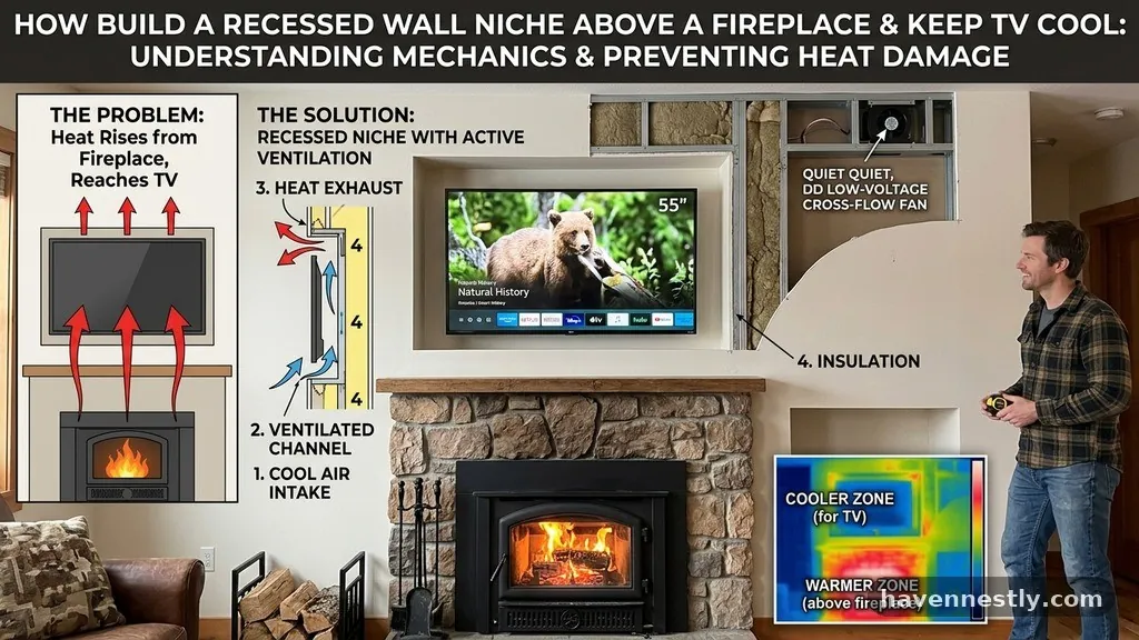 How to Build a Recessed Wall Niche Above a Fireplace to Keep the TV Cool