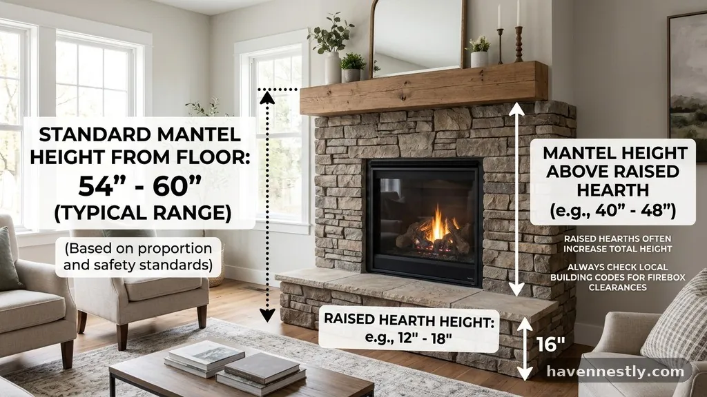 Impact of Raised Hearths on Mantel Height - What Is the Standard Height to Hang a Fireplace Mantel from the Floor?
