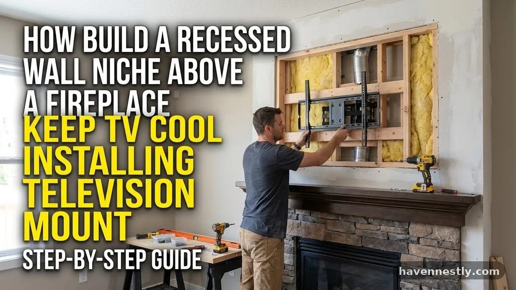Installing the Television Mount - How to Build a Recessed Wall Niche Above a Fireplace to Keep the TV Cool
