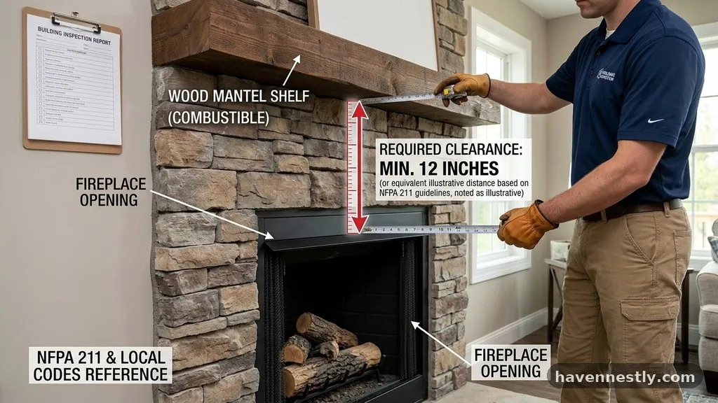 Local Codes and Building Inspections - How Far Must a Wood Mantel Shelf Be Above the Fireplace Opening (NFPA Code)?