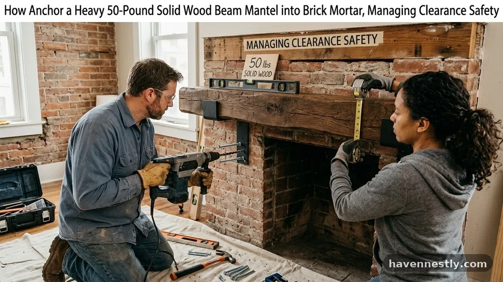 Managing Clearance and Safety - How to Anchor a Heavy 50-Pound Solid Wood Beam Mantel into Brick Mortar
