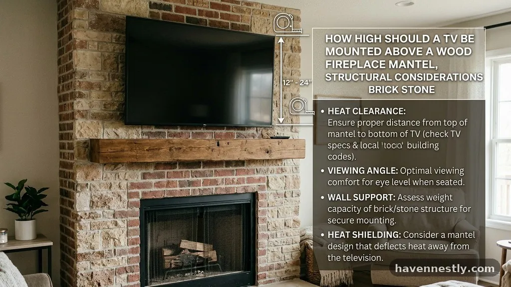 Structural Considerations for Brick and Stone - How High Should a TV Be Mounted Above a Wood Fireplace Mantel?